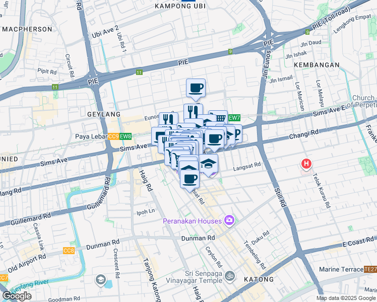 map of restaurants, bars, coffee shops, grocery stores, and more near in Singapore