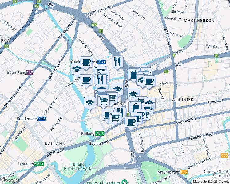 map of restaurants, bars, coffee shops, grocery stores, and more near in Singapore