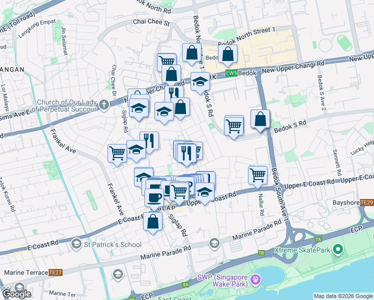 map of restaurants, bars, coffee shops, grocery stores, and more near in Singapore