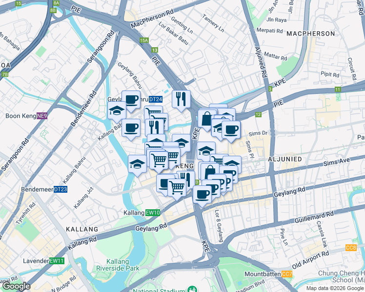 map of restaurants, bars, coffee shops, grocery stores, and more near in Singapore