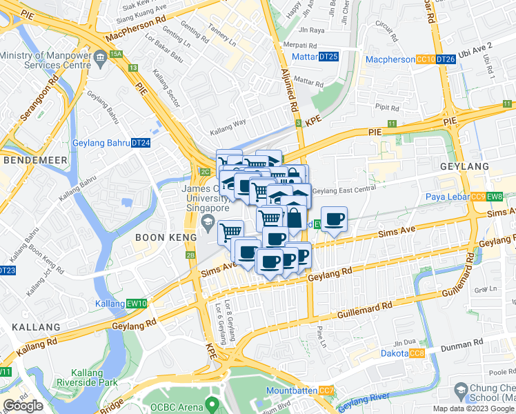map of restaurants, bars, coffee shops, grocery stores, and more near in Singapore
