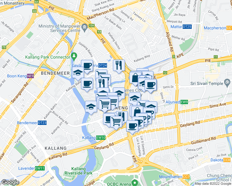 map of restaurants, bars, coffee shops, grocery stores, and more near in Singapore