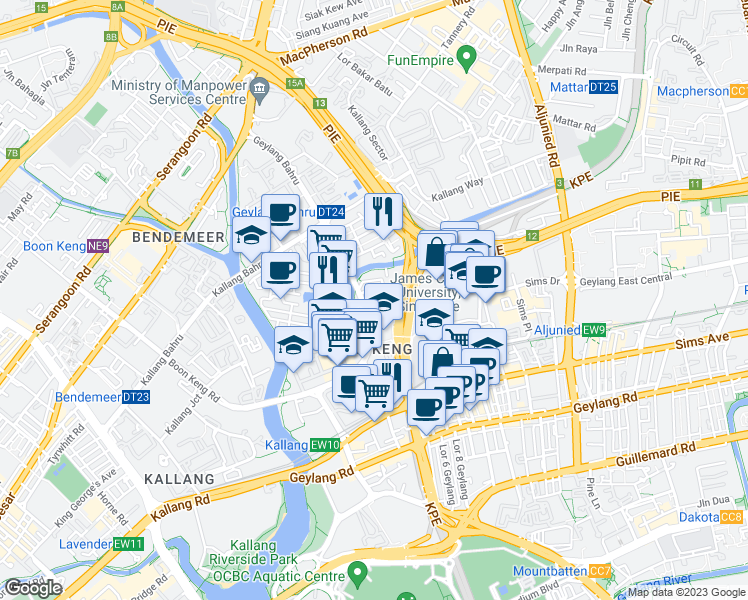 map of restaurants, bars, coffee shops, grocery stores, and more near in Singapore