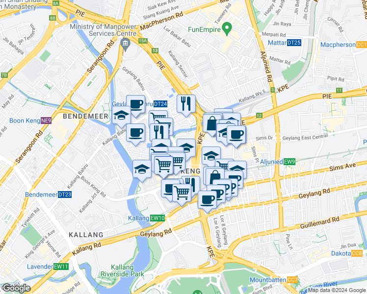 map of restaurants, bars, coffee shops, grocery stores, and more near in Singapore