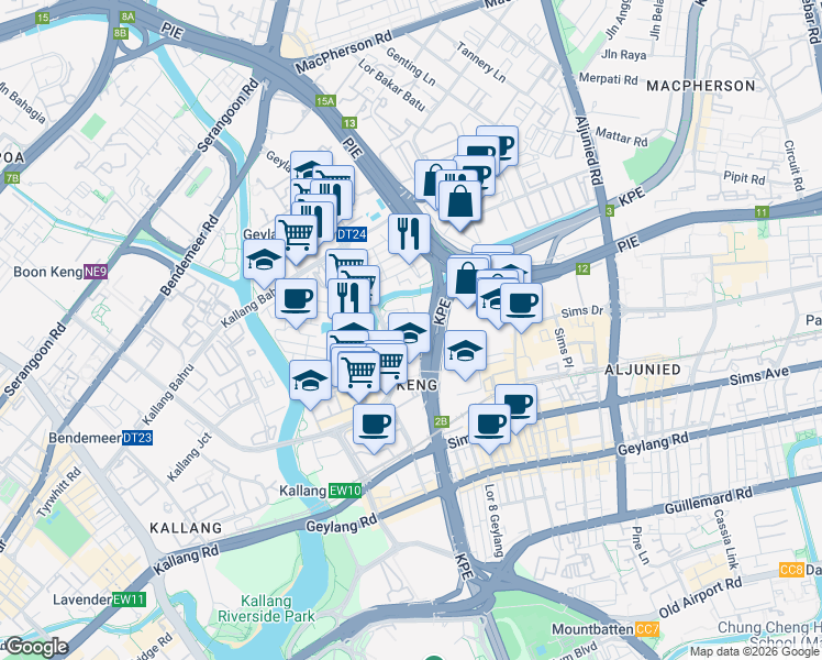 map of restaurants, bars, coffee shops, grocery stores, and more near in Singapore
