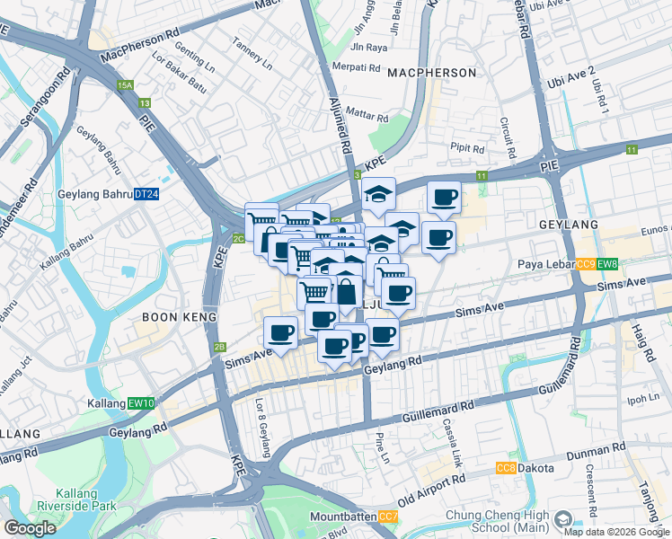 map of restaurants, bars, coffee shops, grocery stores, and more near in Singapore