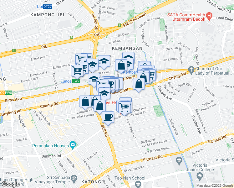map of restaurants, bars, coffee shops, grocery stores, and more near in Singapore