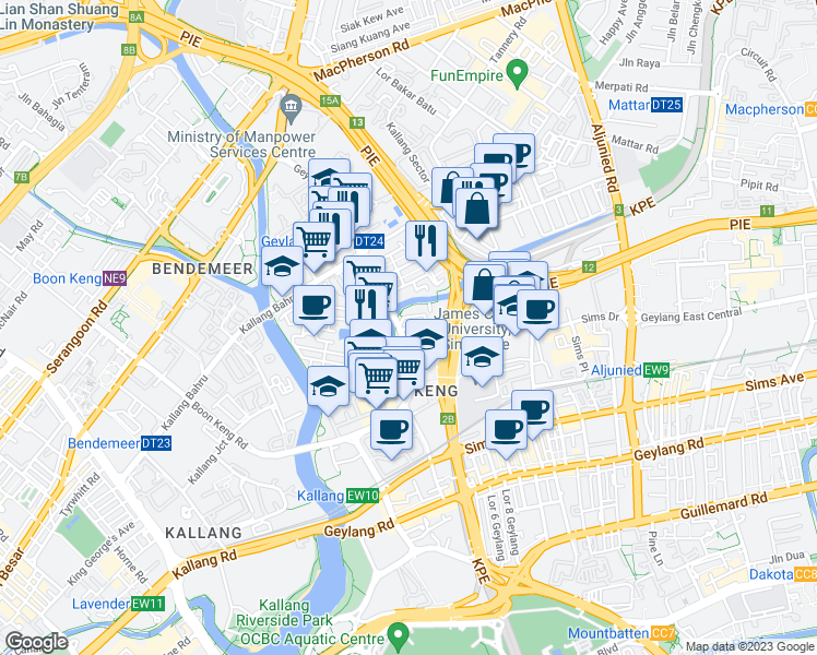 map of restaurants, bars, coffee shops, grocery stores, and more near in Singapore