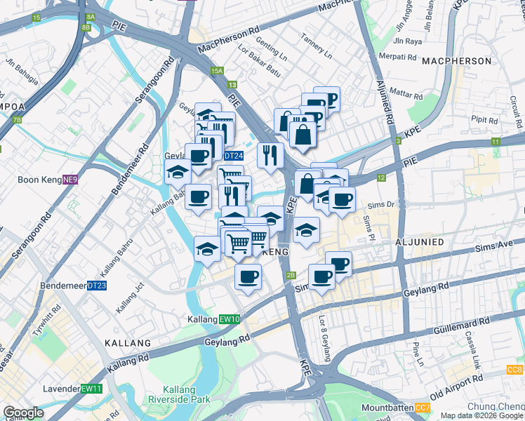 map of restaurants, bars, coffee shops, grocery stores, and more near in Singapore