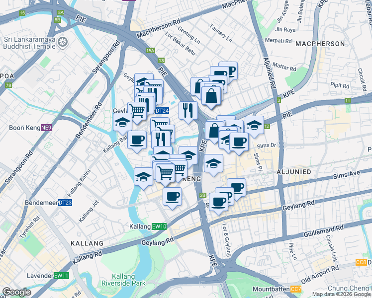 map of restaurants, bars, coffee shops, grocery stores, and more near in Singapore