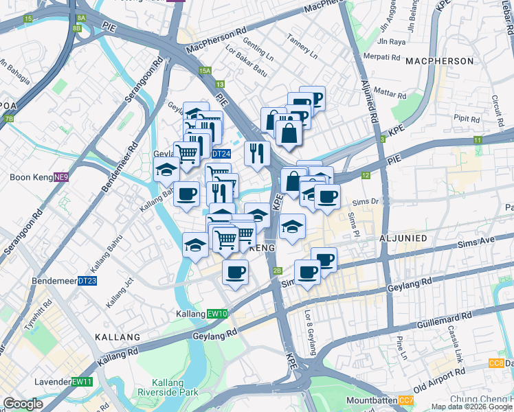 map of restaurants, bars, coffee shops, grocery stores, and more near in Singapore
