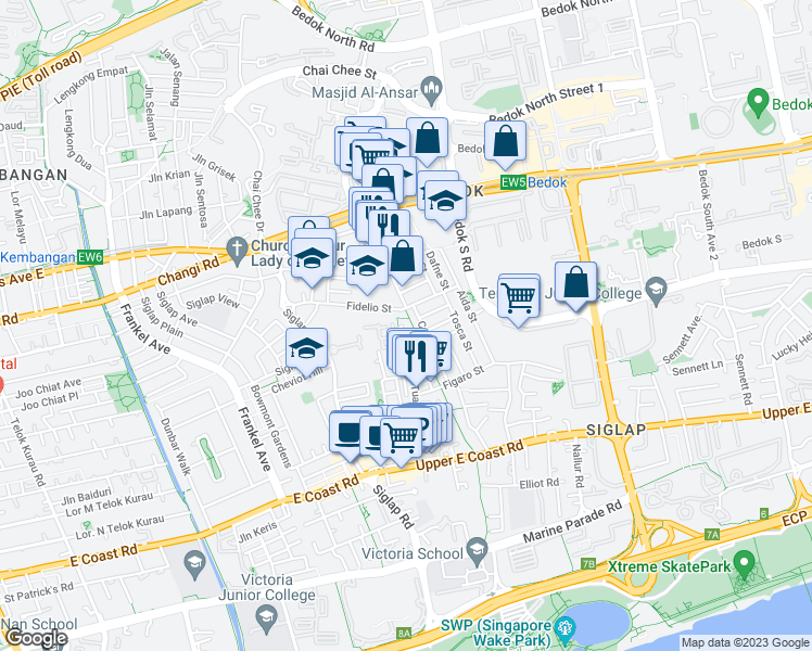 map of restaurants, bars, coffee shops, grocery stores, and more near in Singapore