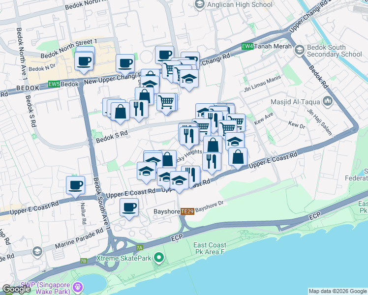 map of restaurants, bars, coffee shops, grocery stores, and more near in Singapore