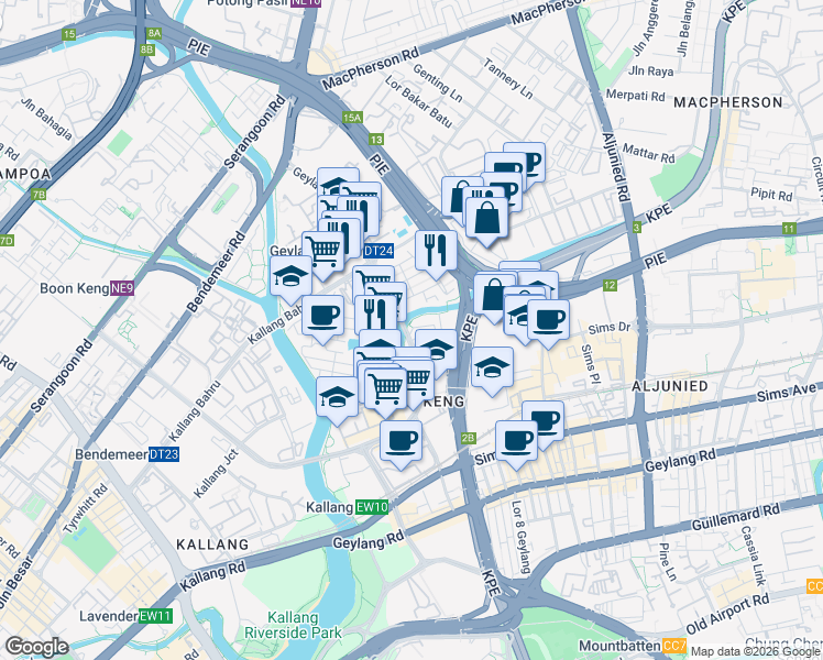 map of restaurants, bars, coffee shops, grocery stores, and more near in Singapore
