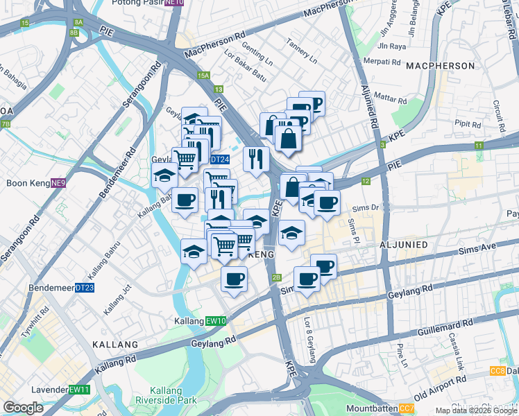 map of restaurants, bars, coffee shops, grocery stores, and more near in Singapore