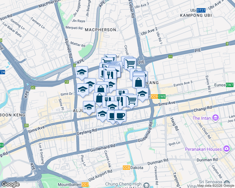 map of restaurants, bars, coffee shops, grocery stores, and more near in Singapore