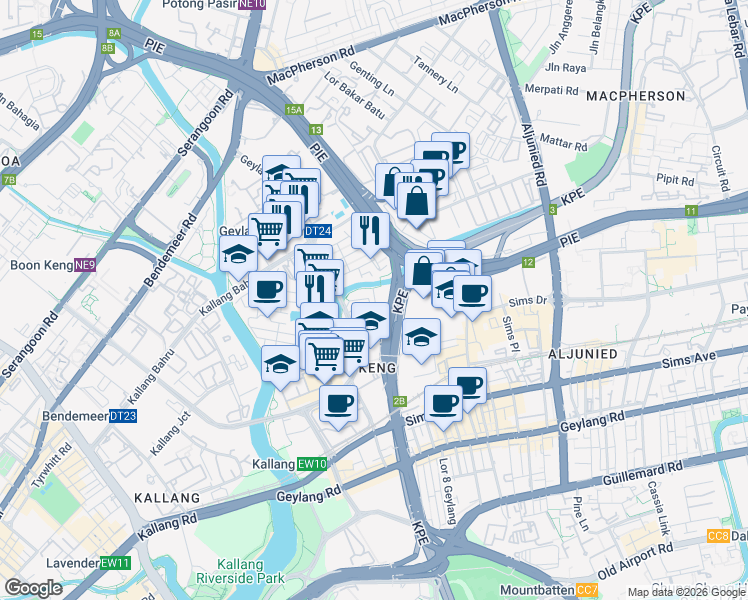 map of restaurants, bars, coffee shops, grocery stores, and more near in Singapore