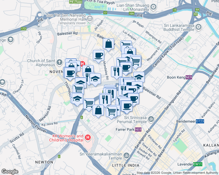 map of restaurants, bars, coffee shops, grocery stores, and more near in Singapore