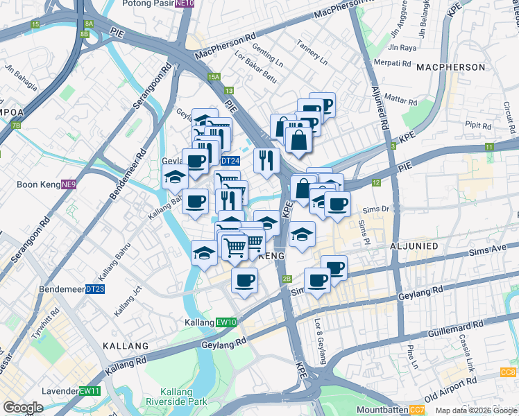 map of restaurants, bars, coffee shops, grocery stores, and more near in Singapore