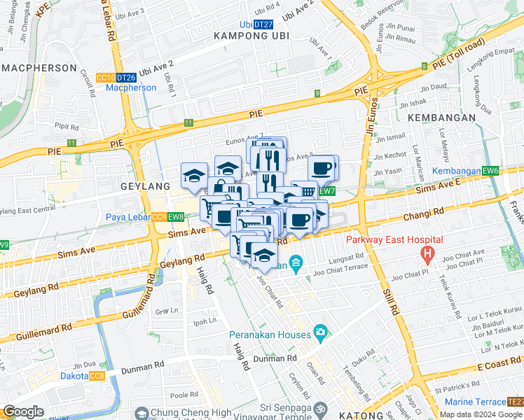 map of restaurants, bars, coffee shops, grocery stores, and more near in Singapore