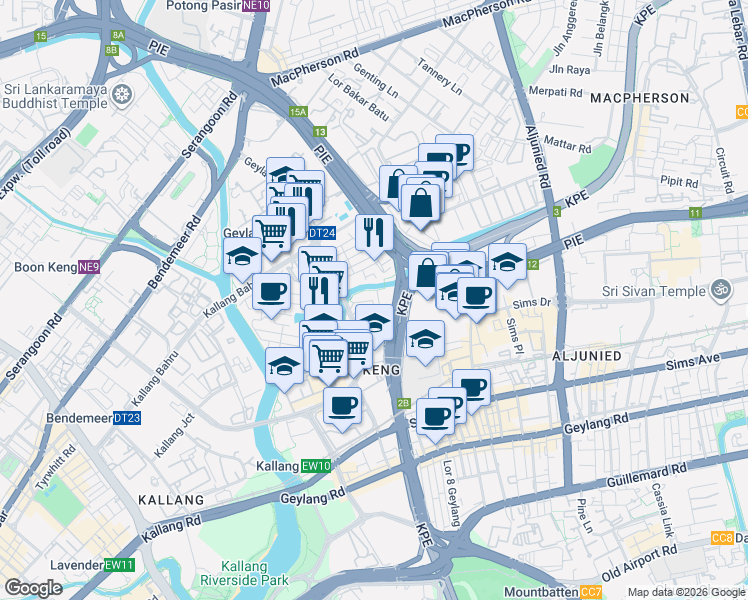 map of restaurants, bars, coffee shops, grocery stores, and more near in Singapore