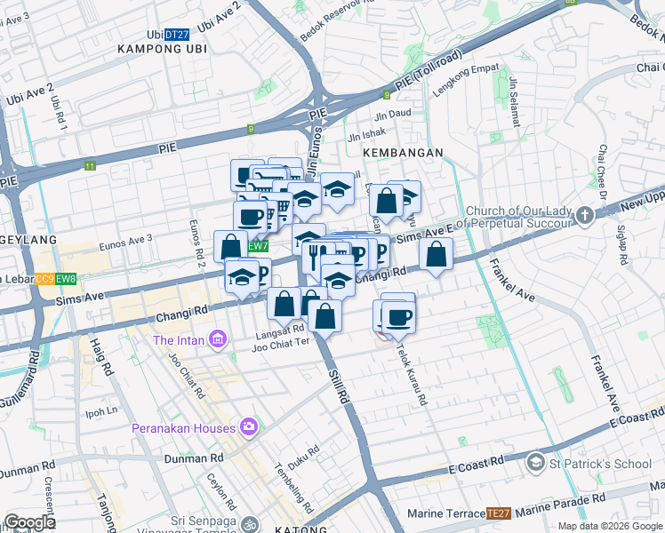 map of restaurants, bars, coffee shops, grocery stores, and more near in Singapore