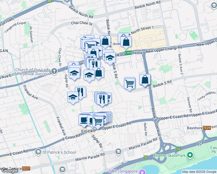 map of restaurants, bars, coffee shops, grocery stores, and more near in Singapore
