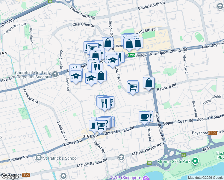 map of restaurants, bars, coffee shops, grocery stores, and more near in Singapore