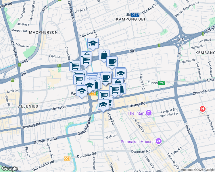 map of restaurants, bars, coffee shops, grocery stores, and more near in Singapore