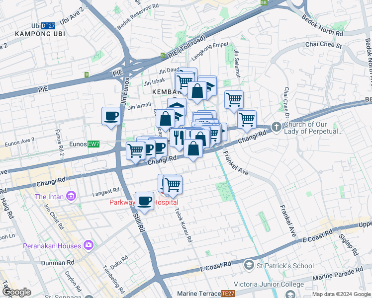 map of restaurants, bars, coffee shops, grocery stores, and more near in Singapore