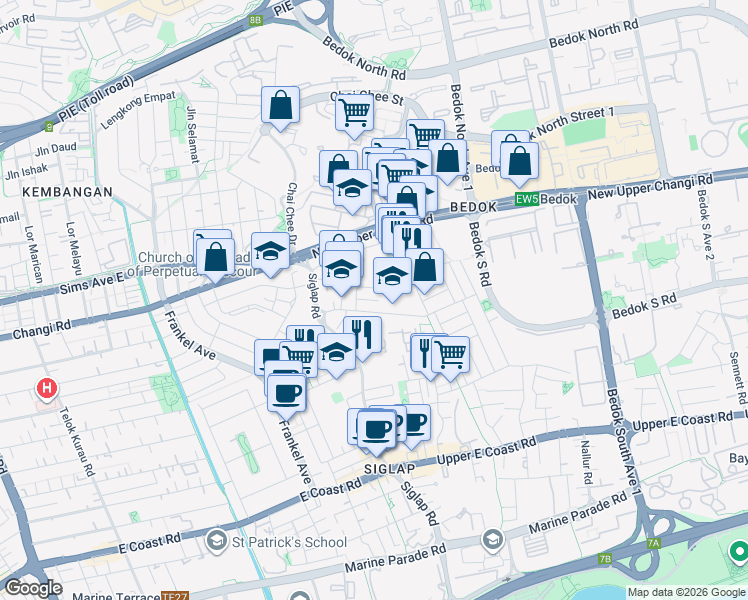 map of restaurants, bars, coffee shops, grocery stores, and more near in Singapore