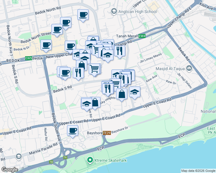 map of restaurants, bars, coffee shops, grocery stores, and more near in Singapore