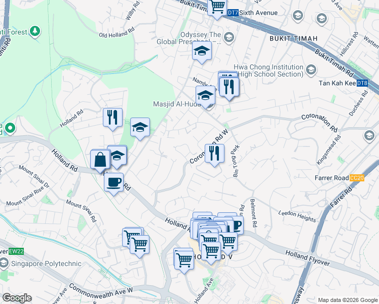 map of restaurants, bars, coffee shops, grocery stores, and more near in Singapore