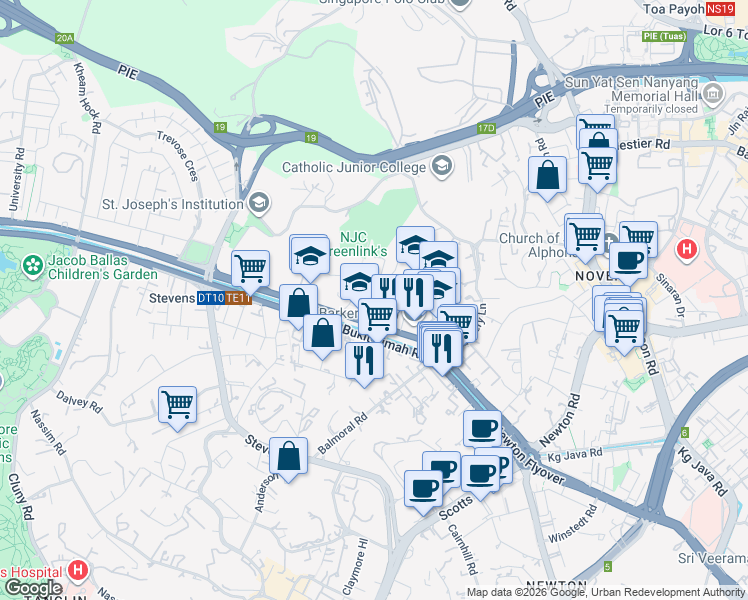 map of restaurants, bars, coffee shops, grocery stores, and more near in Singapore