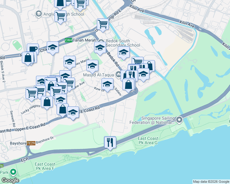 map of restaurants, bars, coffee shops, grocery stores, and more near in Singapore