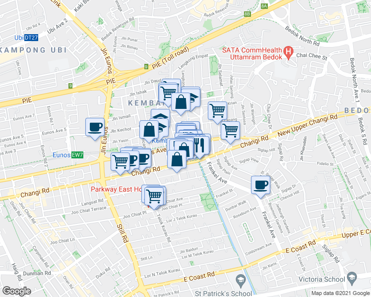 map of restaurants, bars, coffee shops, grocery stores, and more near in Singapore
