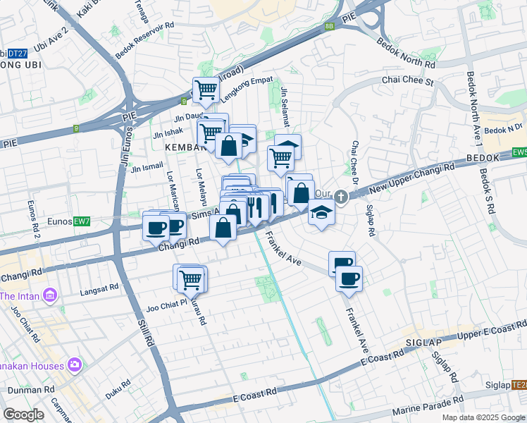 map of restaurants, bars, coffee shops, grocery stores, and more near in Singapore
