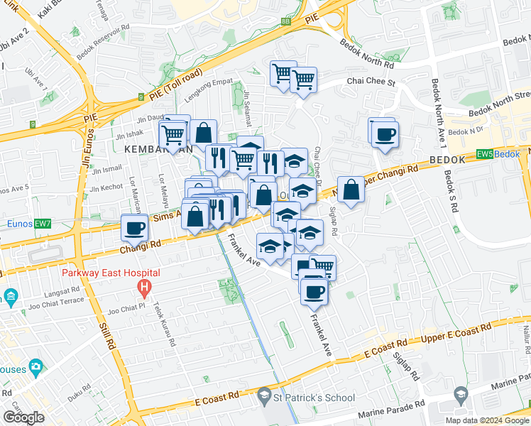 map of restaurants, bars, coffee shops, grocery stores, and more near in Singapore