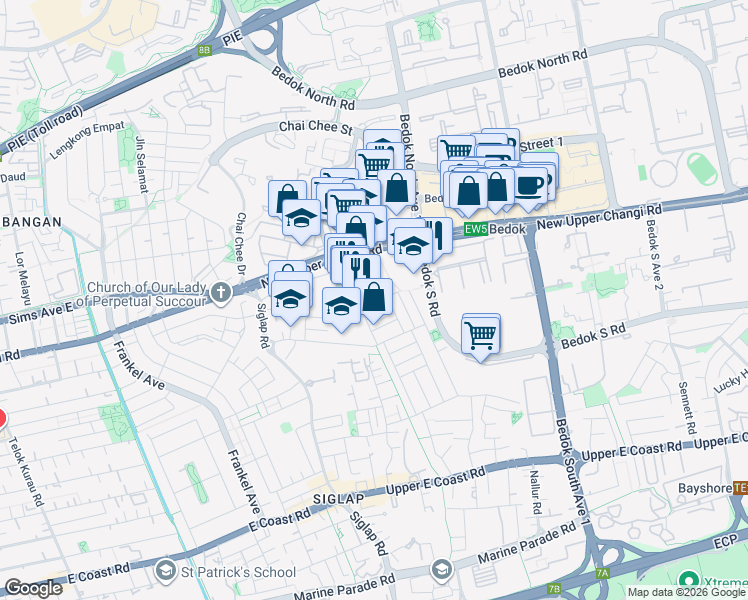 map of restaurants, bars, coffee shops, grocery stores, and more near in Singapore