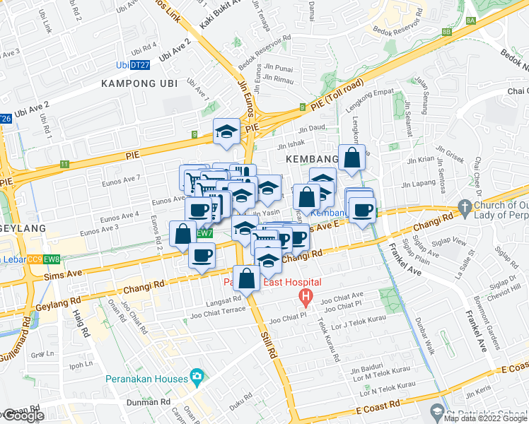 map of restaurants, bars, coffee shops, grocery stores, and more near in Singapore