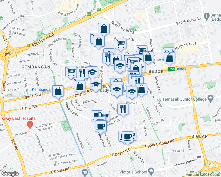 map of restaurants, bars, coffee shops, grocery stores, and more near in Singapore