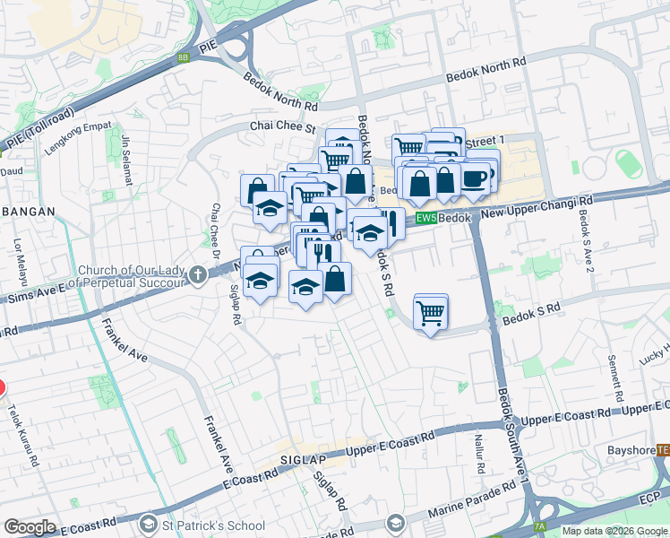 map of restaurants, bars, coffee shops, grocery stores, and more near in Singapore