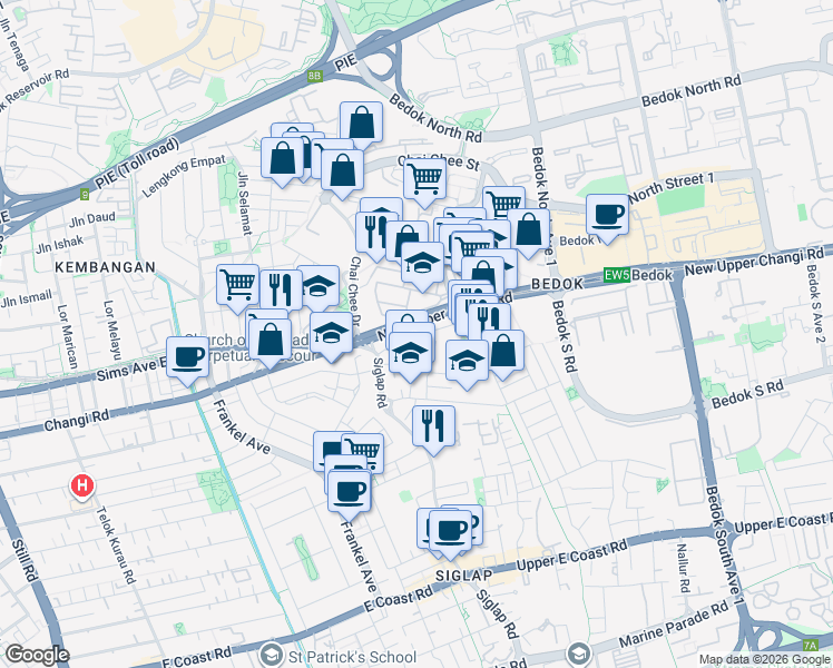 map of restaurants, bars, coffee shops, grocery stores, and more near in Singapore
