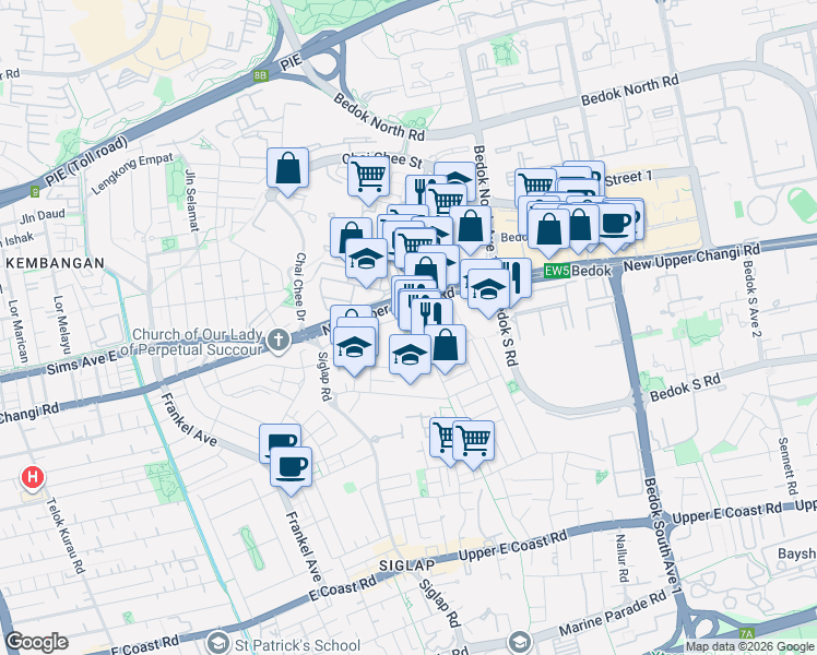 map of restaurants, bars, coffee shops, grocery stores, and more near in Singapore