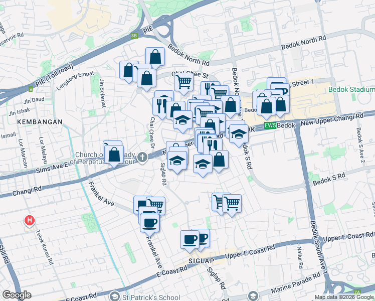 map of restaurants, bars, coffee shops, grocery stores, and more near in Singapore