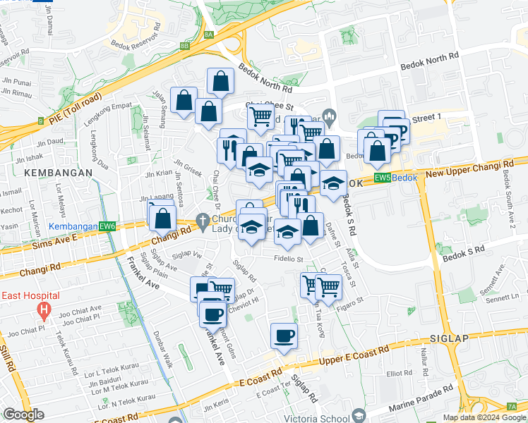 map of restaurants, bars, coffee shops, grocery stores, and more near in Singapore