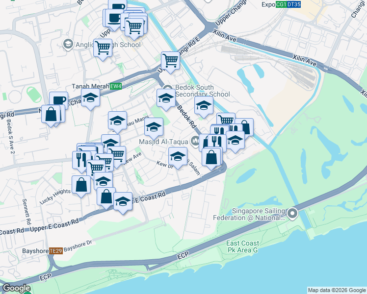 map of restaurants, bars, coffee shops, grocery stores, and more near in Singapore