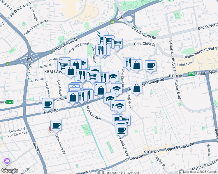 map of restaurants, bars, coffee shops, grocery stores, and more near in Singapore