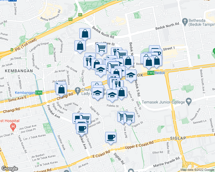 map of restaurants, bars, coffee shops, grocery stores, and more near in Singapore