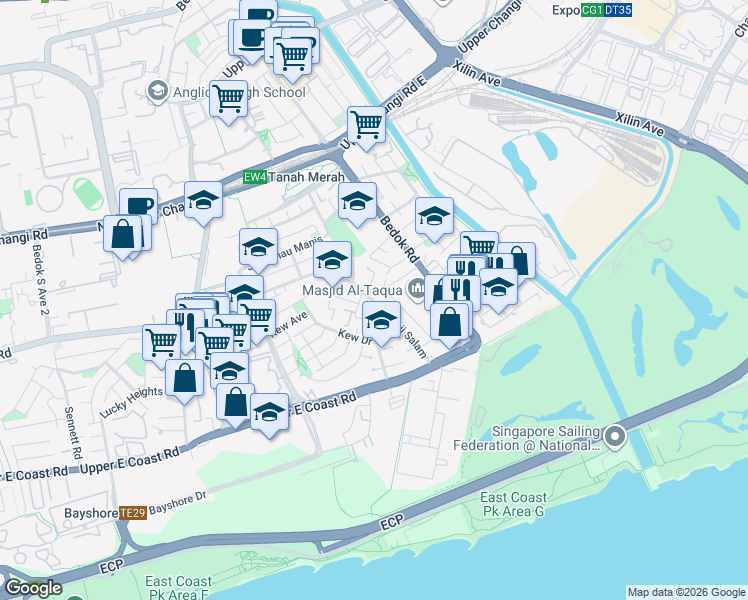 map of restaurants, bars, coffee shops, grocery stores, and more near in Singapore